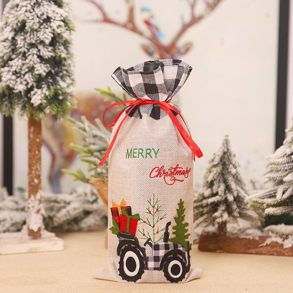 

9vlbj mingguan new red plaid edge embroidered wine xga4k linen embroidery creative cartoon car decoration wine bottle set champagne set bott