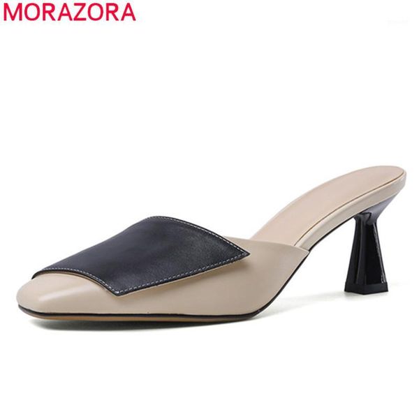 

slippers morazora 2021 arrival fashion high heels shoes genuine leather mixed colors women summer mules black1, Black