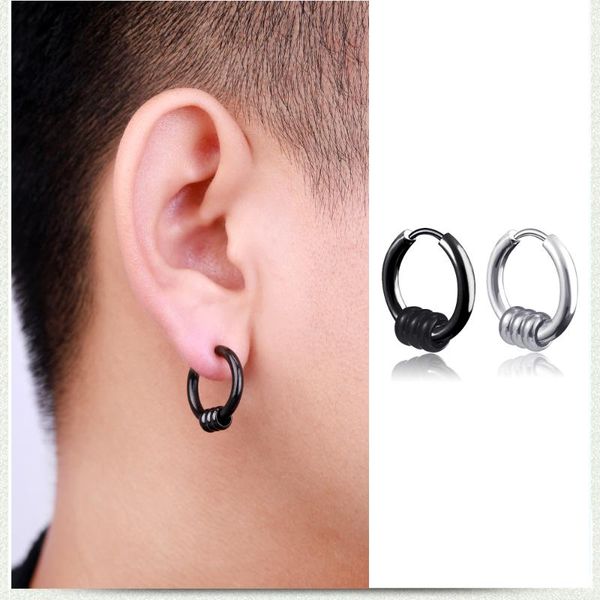 

hoop & huggie 2021 punk earrings men stainless steel black round brincos without piercing jewelry accessories drop, Golden;silver