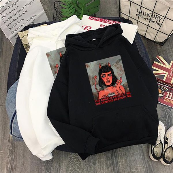 

kawaii harajuku funny demon oversized hoodies sweatshirt autumn winter women kawaii loose long sleeves plus size, Black