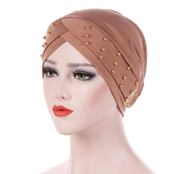 

women forehead cross accessories fashion chemotherapy cap bead western style muslim hats turban head wrap beanie casual stretch, Blue;gray