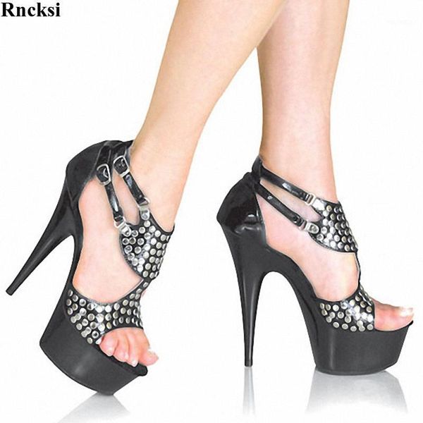 

sandals rncksi 15cm high-heeled shoes platform performance wedding 6 inch high heels plus size women sandals1, Black