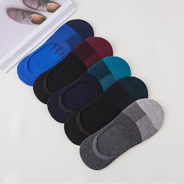 

5 pairs mens socks business invisible enlarge code male socks cotton silica gel non-slip shallow mouth ankle sock slippers meias, Black