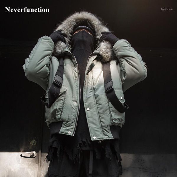 

men's down & parkas men winter thick warm big fur collar hooded padded parka bomber jacket fashion printed male windproof coat outwear, Black