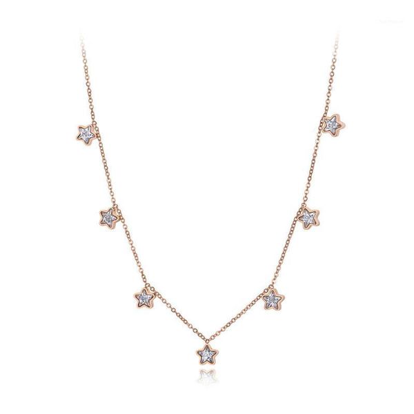 

trendy bohemia stainless steel cz crystal love star choker necklaces for women girl chic charm pendant necklace n192041, Golden;silver
