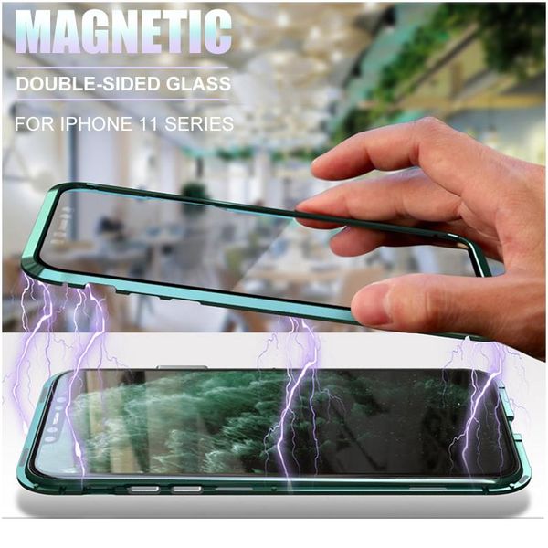 

360 magnetic adsorption metal case for iphone 12 11 pro xs max x xr double-sided glass case for ipho bbyjlt