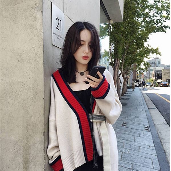

2021 new long cardigan vintaged female loose knitted woman's sweater ladies fashion fall jacket high street girl 0tnx, White;black