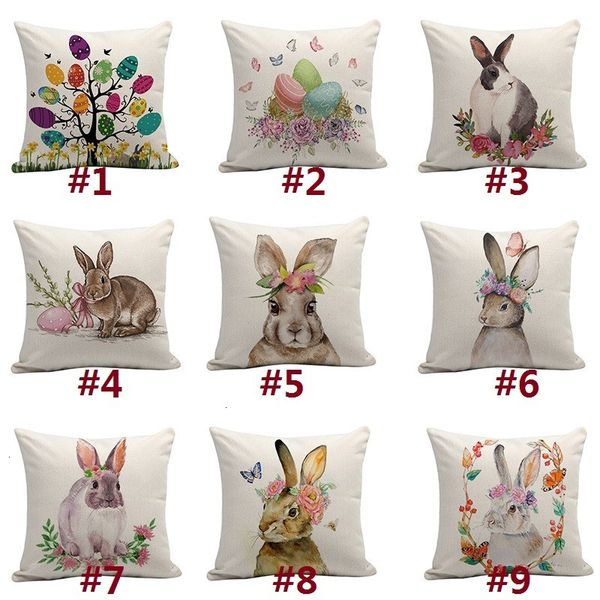 

happy easter pillowcase cute smiling bunny rabbit color eggs home cotton linen throw pillow case personalized cushion co 1 nx2k4