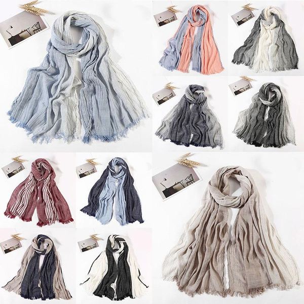 

scarves wrinkled autumn winter long soft tassels style scarf pleated men striped cotton linen, Blue;gray