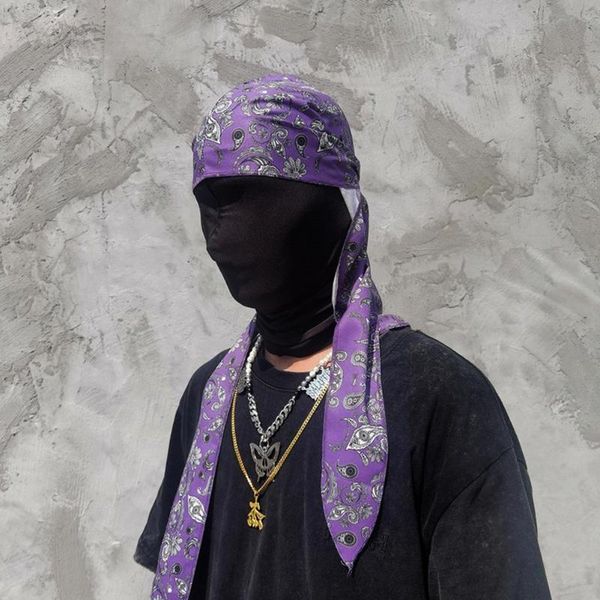 

ball caps satin men cashew flowers cap hip hop du doo rag durag down headwear turban streetwear accessories bandana long tail tie hai m2a4, Blue;gray