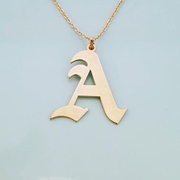 

gothic initial necklaces old english birth year necklace women birthday gift stainless steel chain name jewelry, Silver