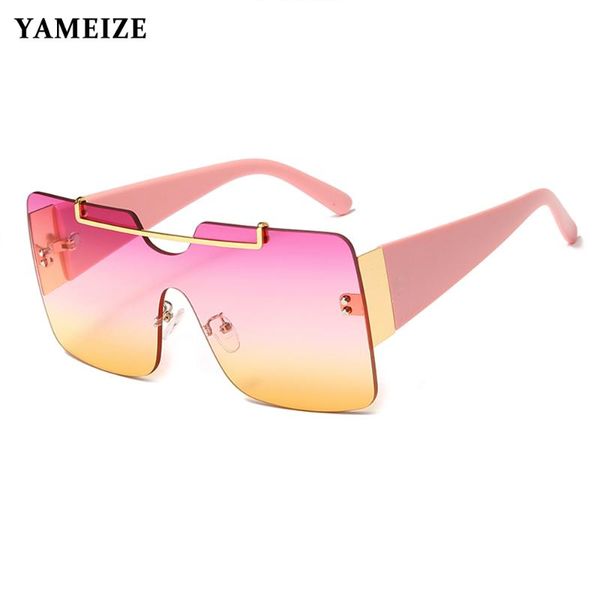 

yameize fashion rimless oversized sunglasses women brand designer square gradient vintage sun glasses classic eyewear gafas, White;black