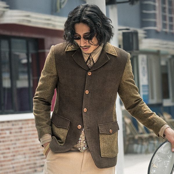 

soarin british wool coat men's design splicing business casual slim fit single suit