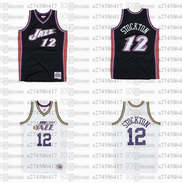 

men women youth basketball utah jazz 12 john stockton 1998-99 hardwoods classics retro jersey, Black;red