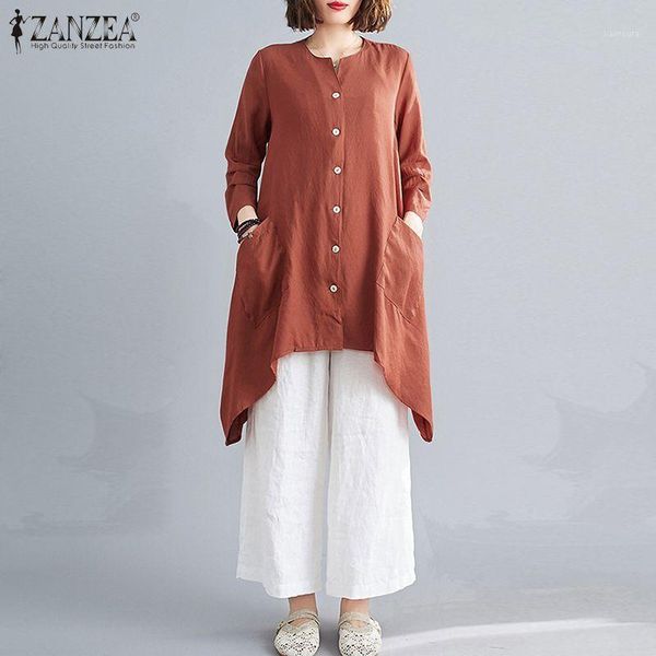 

fashion irregular women's autumn blouse zanzea 2020 casual long sleeve shirts female o neck blusas plus size solid tunic1, White