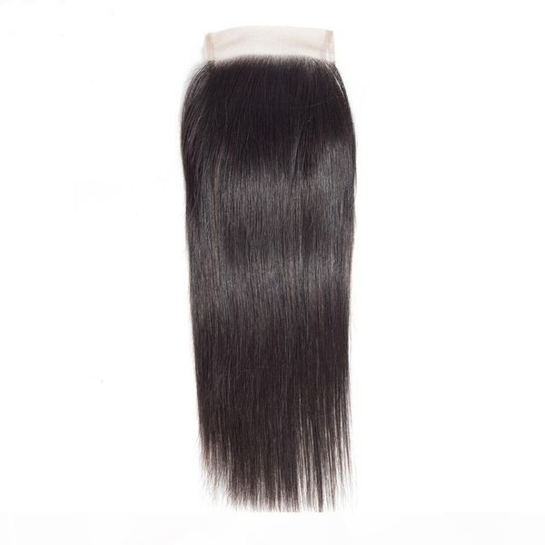 

malaysian straight hair closure middle two three part lace closure hand tied remy human hair extension can be dyed, Black