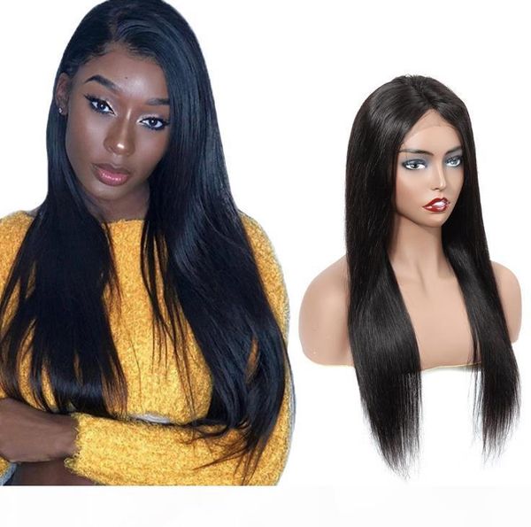 

new designer fashion long straight 13*4 lace front human hair wigs selling full head set remy brazilian hair natural black fast shipping, Black;brown