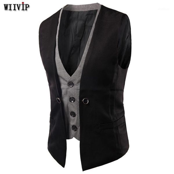 

men's vests fashion men's vest, plaid fake two design, cotton suit vest waistcoat men dress mz4481, Black;white