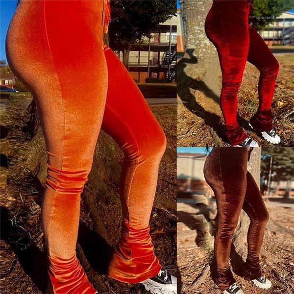 

velvet stacked pants fashion casual solid color women autumn trousers high waist flare pants womens slim, Black;white