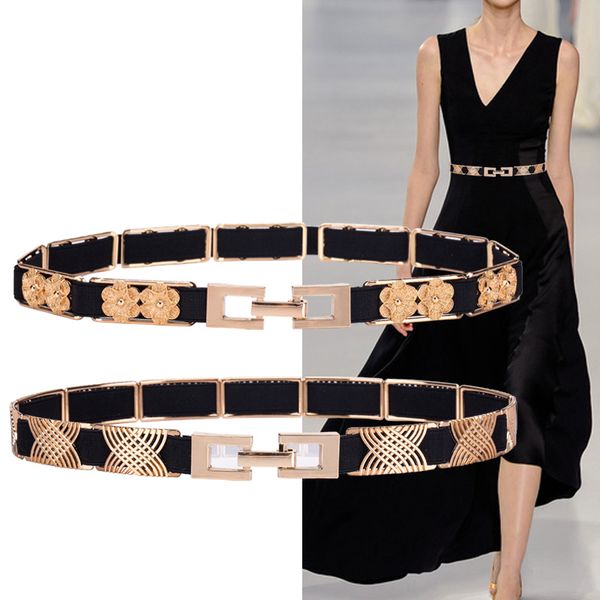 

fashionable black metal thin belt decorative dress, elastic waist cover, simple belt, female xixia, Black;brown