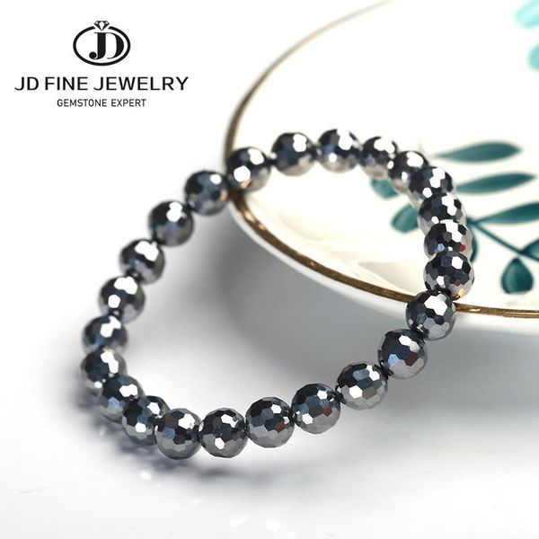 

beaded, strands jd natural black shine terahertz round beads stone bracelet women 6/8/10mm men jewelry health gemstone gift
