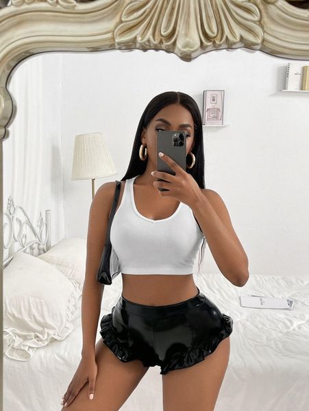 

sxy solid rib-knit crop tank j0ss#, White