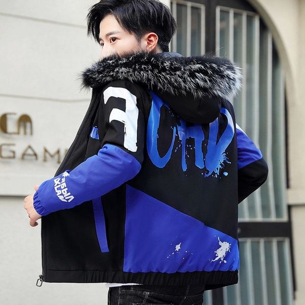 

fashion winter jacket men big cool fur collar casual parka outwear thicken warm hooded coat 201126, Black