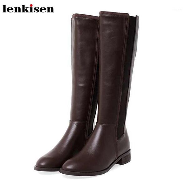 

lenkisen big size vintage cow leather mixed colors boots round toe med heels winter keep warm women zipper thigh high boots l051, Black
