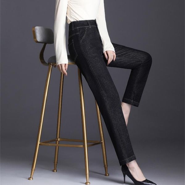 

women's jeans fashion straight pants female elasticity commute girl large size lady high quality, Blue