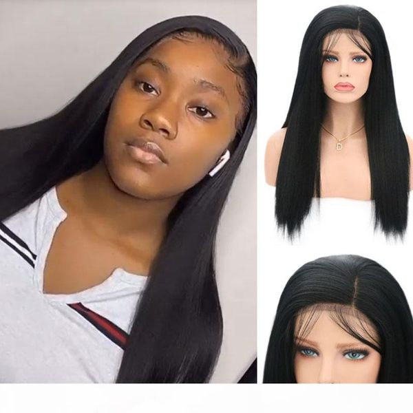 

rongduoyi black wigs short silky straight hair synthetic lace front wig for women heat resistant daily wear with baby hair