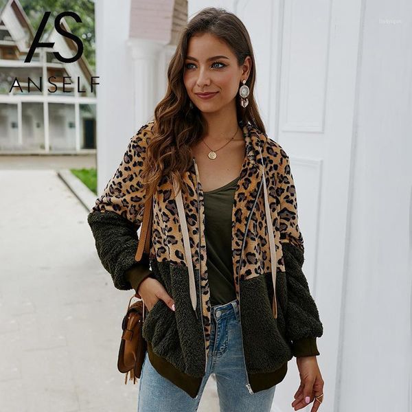 

women sweatshirt warm fleeces hooded coat female jacket leopard zipper front pocket furry hoodies casual overcoat autumn outwear1, Black
