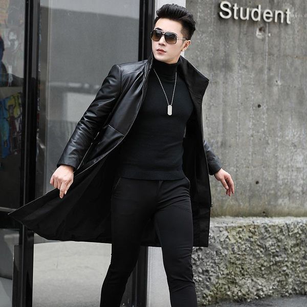 

genuine jacket men cowhide winter real cow leather coat long warm down jackets veste cuir homme 2020 sy10n kj39231, Black