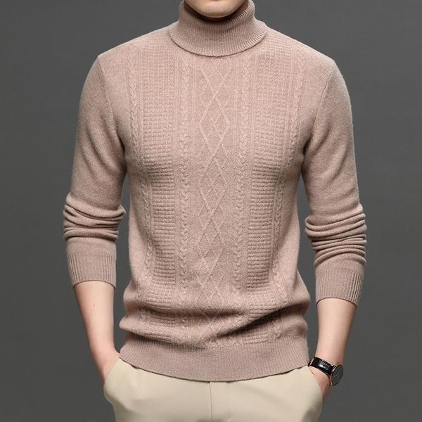 

человек толстый 100% мериносорный свитер шерсти зимняя мода с высоким воротником кашемировые свитеры с длинным рукавом slim fit soft шерстян, White;black