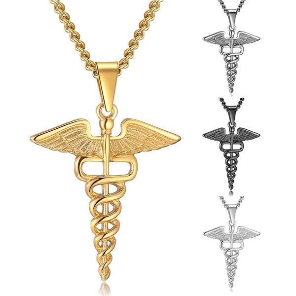 

подвеска доктор choker мужчины, ожерелье скипетр медсестра медицина ангел символ крылья подарок змея медицинская сеть ювелирных изделий стал, Silver