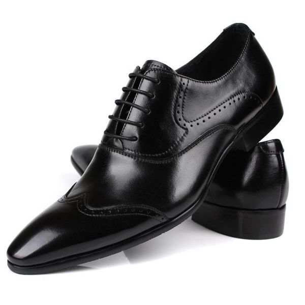 

leather shoes men's genuine leather shoes comfortable lace-up formal wear work fashion pointed toe chaussure homme, Black