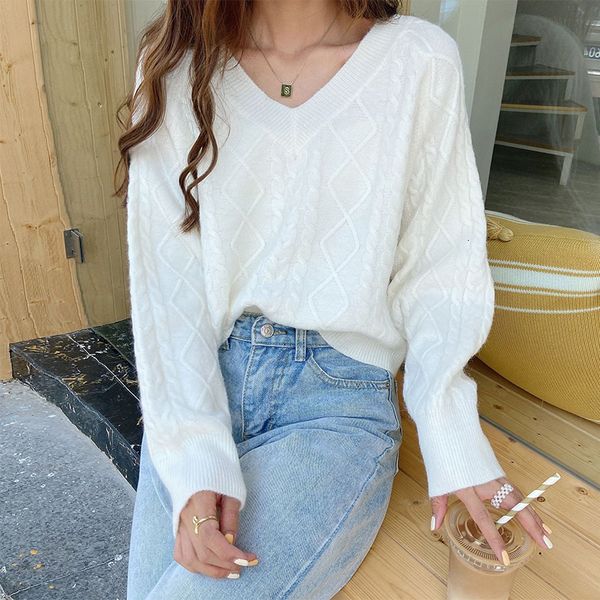 

women's jumper autumn winter v neck solid long sleeve korea style ladies sweaters casual knitted wear for female pullover