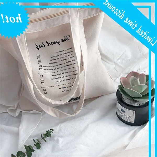 

03149 simple lazy canvas korean large capacity english shoulder shopping bag