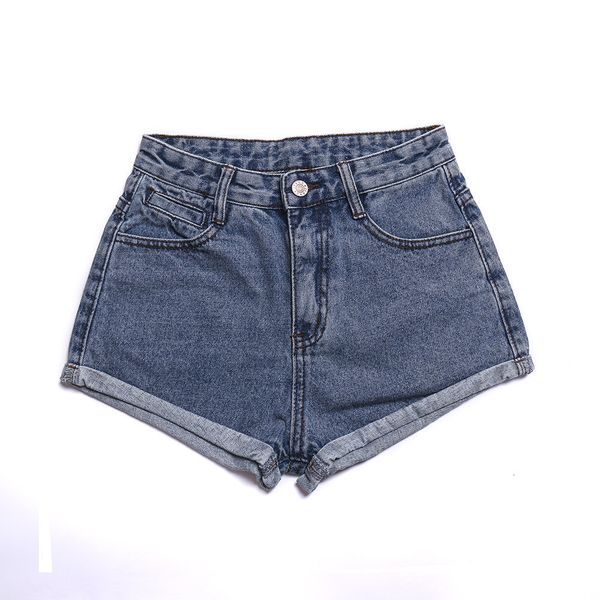 

new slim basic curled denim shorts for women in summer of 2019, Blue