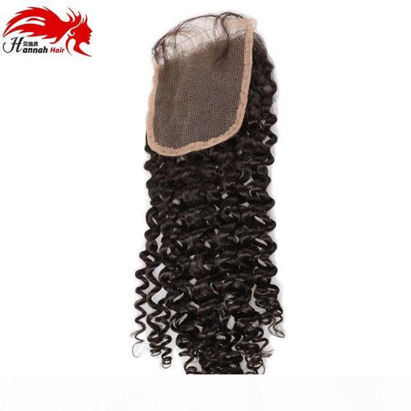 

hannah hair peruvian lace closure deep curly human hair closure with baby hair 4''x4'' part natural color non remy, Black