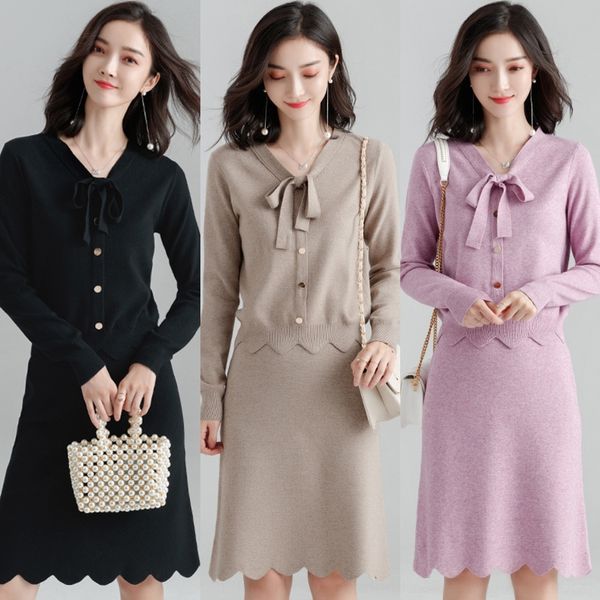 

скачок 2020 осени нового шика светского грациозно платье случайно два цельного комбинезон 2020 шика трикотажного осень новая светская гры vn, Gray