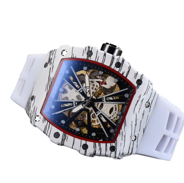 

fashion mechanical tonneau-shaped transparent rubber strap watch, Slivery;brown