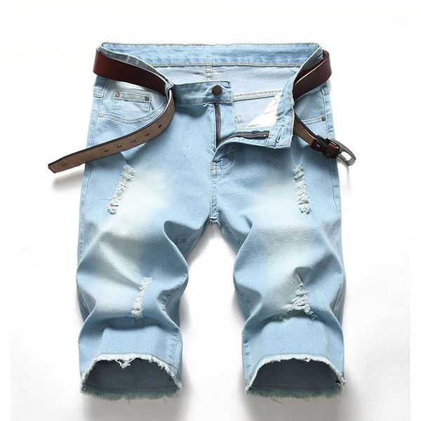 

plus size 28-42 new summer men's retro ripped jeans shorts bikers slim fit vintage denim shorts men short jeans1, Blue
