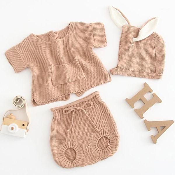 

clothing sets infant baby boys girls knit long sleeve tiny pocket pure color + shorts pants kids boy girl suit clothes1, White