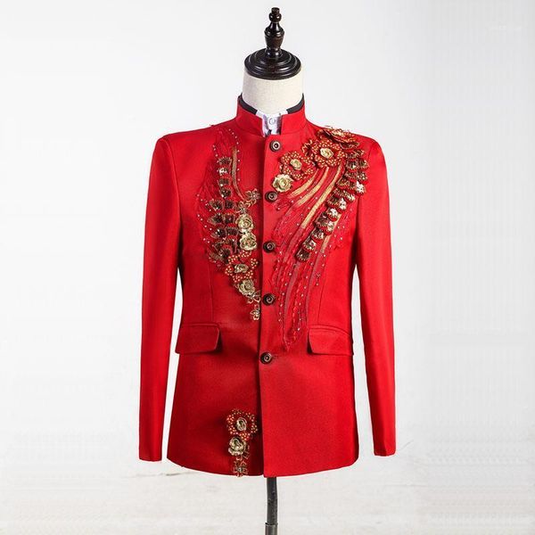 

medieval renaissance sequins suit jackets long sleeve stand collar stage show blazers coat costume for 2020 3 colors1, White;black