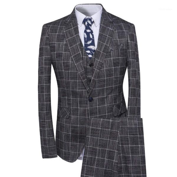 

jinxuanya men's gray plaid suit work party suit 3 piece (coat+pants+vest)custom size1, White;black