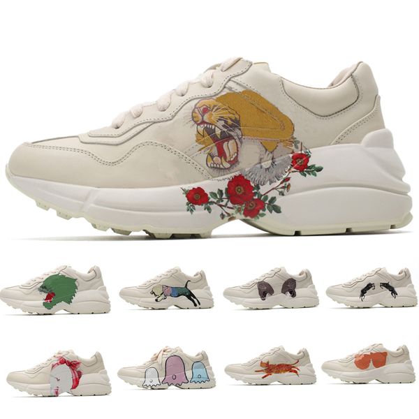 

2021 luxurys designers shoes rhyton sneakers beige men trainers vintage luxury chaussures ladies shoes designer sneakers with box size o7o0#, Black