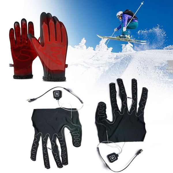 

five-finger gloves pads lithium battery powered three-gear temperature adjusting heating pad for winter cycling skiing, Blue;gray