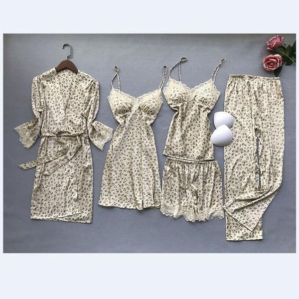 

youest women floral print silk robe with gown sets 5pcs lingerie robe set1, Black;red