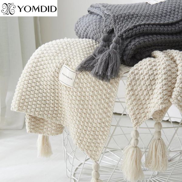 

thread blanket with tassel solid beige grey coffee throw blanket for bed sofa home textile fashion cape knitted
