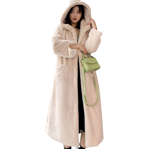 

winter long fur coat women rex plush warm jacket fashion imitation mink thick outwear female plus size overcoat tide g610, Black